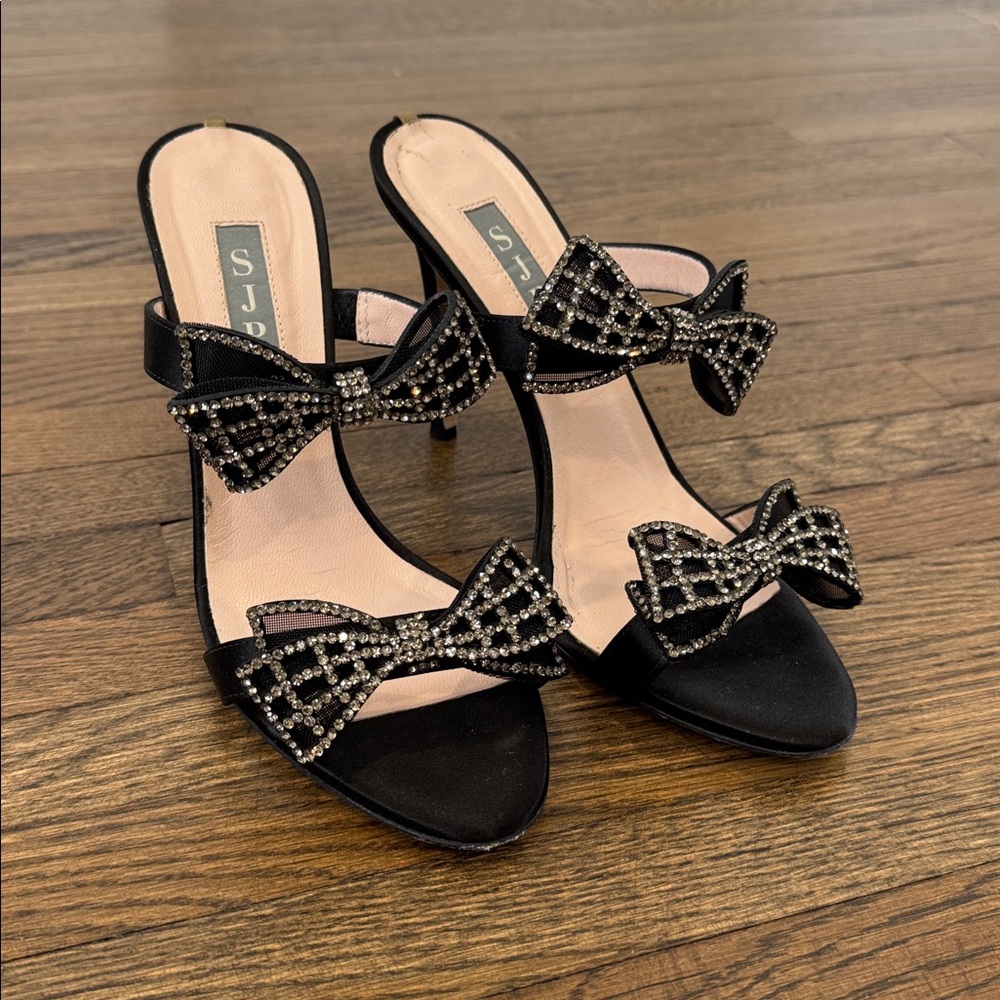 SJP Kim Black Satin Heel Sandals size EU 38